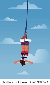 Woman Hanging bungee jumping off a cliff, capturing the thrill and excitement of extreme outdoor adventure sports, Vector, Illustration