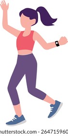 Woman is happily doing aerobics. Young woman doing fitness and yoga exercises. Cartoon active woman doing healthy aerobic exercises. Girls in sports wear engage fitness.