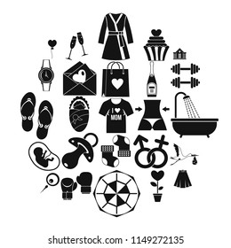 Woman happiness icons set. Simple set of 25 woman happiness vector icons for web isolated on white background