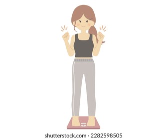 Woman happy to get on the scale underpony vector illustration Material