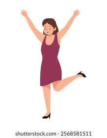 woman happy making hands up isolated