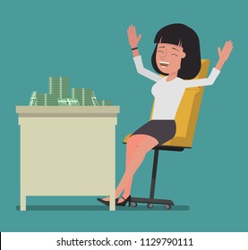 A woman is happy to receive a large sum of money.