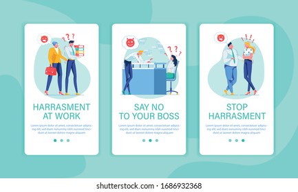 Woman Harassing Man Subordinate in Workplace. Boss Bulling Secretary at Reception Desk. Say No to Your Boss. Chief Making Inappropriate Comments and Jokes. Stop Harassment. Banners with Copy Space.
