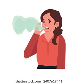 Woman has bad smell in her mouth. Halitosis or fetor oris problem. Flat cartoon modern illustration.