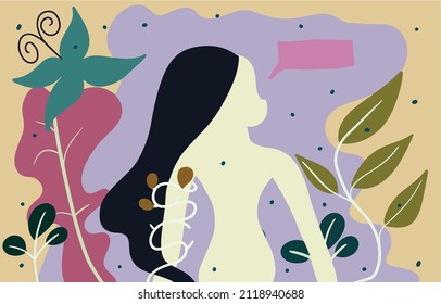 Woman has a message with trees and butterflies surrounding a marketing art background