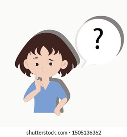 Woman has a question concept on white background. Flat vector illustration use for your project.