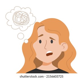 Woman has troubles with concentration vector isolated. Illustration of female character with inability to concentrate. Medical condition.