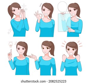 woman has various facial expressions