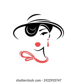 Woman in a hat. Avatar. View front. Isolated vector illustration