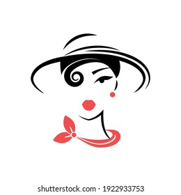 Woman in a hat. Avatar. View front. Isolated vector illustration