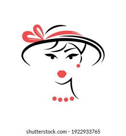 Woman in a hat. Avatar. View front. Isolated vector illustration
