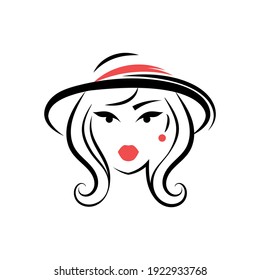 Woman in a hat. Avatar. View front. Isolated vector illustration