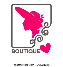 Woman in hat with broad brims profile pink silhouette in frame
