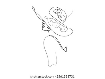 Woman hat cap continuous one line drawing vector design