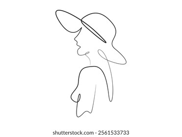 Woman hat cap continuous one line drawing vector design