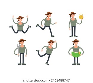 woman with hat characters in various poses vector illustration