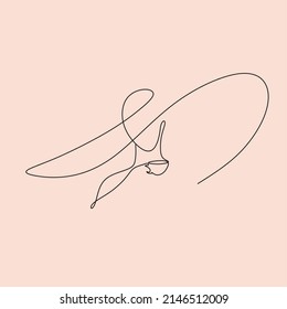 Woman in a hat with coffee in her hands in one line