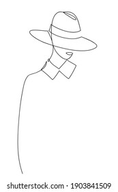 Woman in hat drawing with lines, fashion vector illustration, minimalist, ideal for t-shirt, print design, covers, web