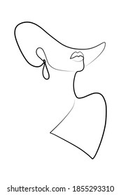 Woman in hat fashion line drawing, black and white illustration. Hand drawn vector element for fashion shop banner, logo, flyer, web design, advertisement