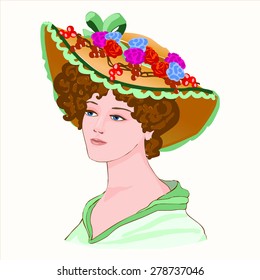 woman in a hat with flowers in vector