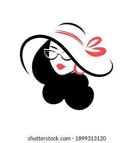 Woman in a hat and in glasses. View front. Isolated vector illustration