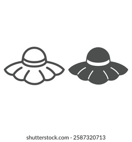 Woman hat with head belt line and solid icon, summertime headwear concept. Vector graphics. Lady summer hat sign on white background, outline style icon for mobile or web design