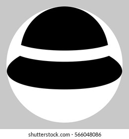 Woman hat icon. Black icon in white circle at gray background. 