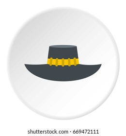 Woman hat icon in flat circle isolated on white background vector illustration for web