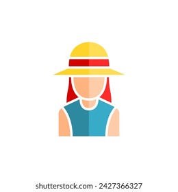 Woman with hat icon in flat color style. Lady with summer hat
