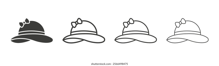 Woman hat icon flat and linear vector illustration on white background.