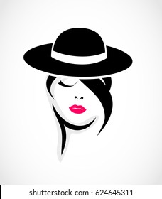 Woman with hat icon logo vector