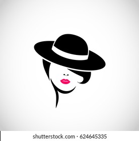 Woman with hat icon logo vector