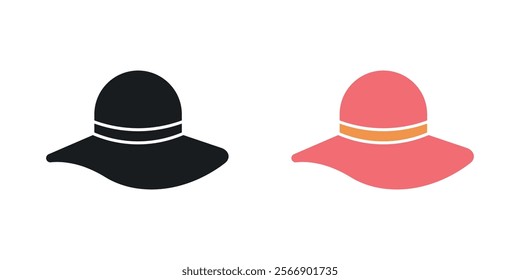 Woman hat icon set in black and colored