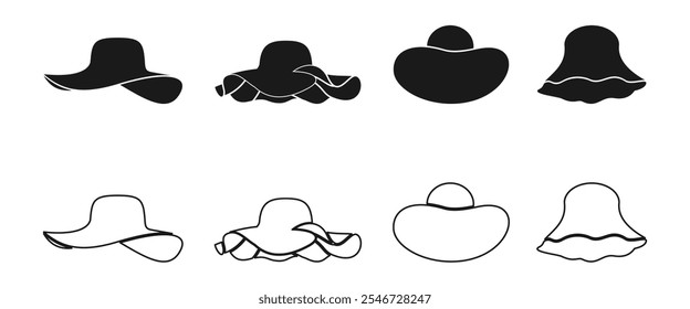 woman hat icon set vector illustration isolated on white background.