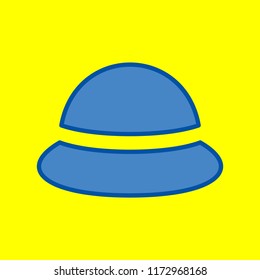 Woman hat icon. Vector. Office style blue icon at yellow background.