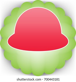 Woman hat icon. Vector. Pinkish icon with white contour on green background which similar to flower.