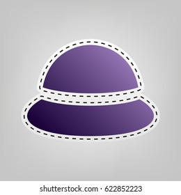 Woman hat icon. Vector. Violet icon with outline for cutting out at gray background.
