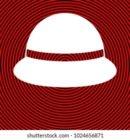 Woman hat icon. Vector. White icon on red and black radial pattern as background. Isolated.