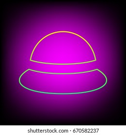 Woman hat icon. Vector. Yellow-green gradient linear icon on magenta light as background