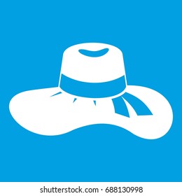 Woman hat icon white isolated on blue background vector illustration