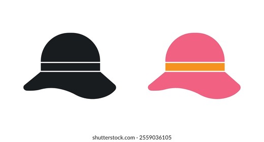 Woman hat icons in black and colored version