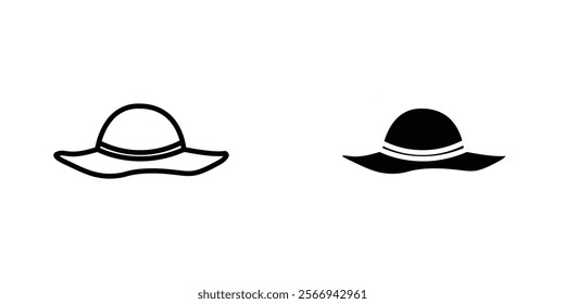 Woman hat icons. black and white vector set.