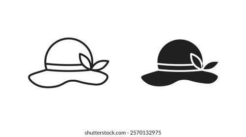 Woman hat icons in line stroke and flat versions