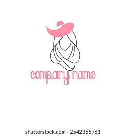 Woman with Hat Logo
A black and pink logo featuring a minimalist line drawing of a woman wearing a wide-brimmed hat. 