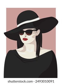 Woman in a hat with red lips. Portrait.