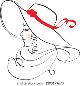 Woman with a hat . Retro style vector icon