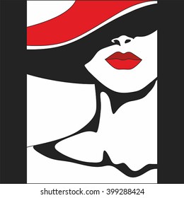 Woman in a hat. Style. Simple vector.