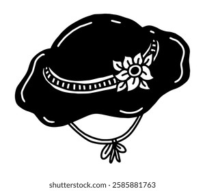 the woman hat summer, black hat with flower, simple hand drawn