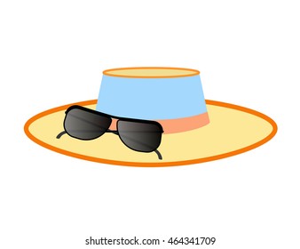 Woman hat and sunglasses on a white background