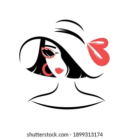 Woman in a hat and in sunglasses. View front. Isolated vector illustration